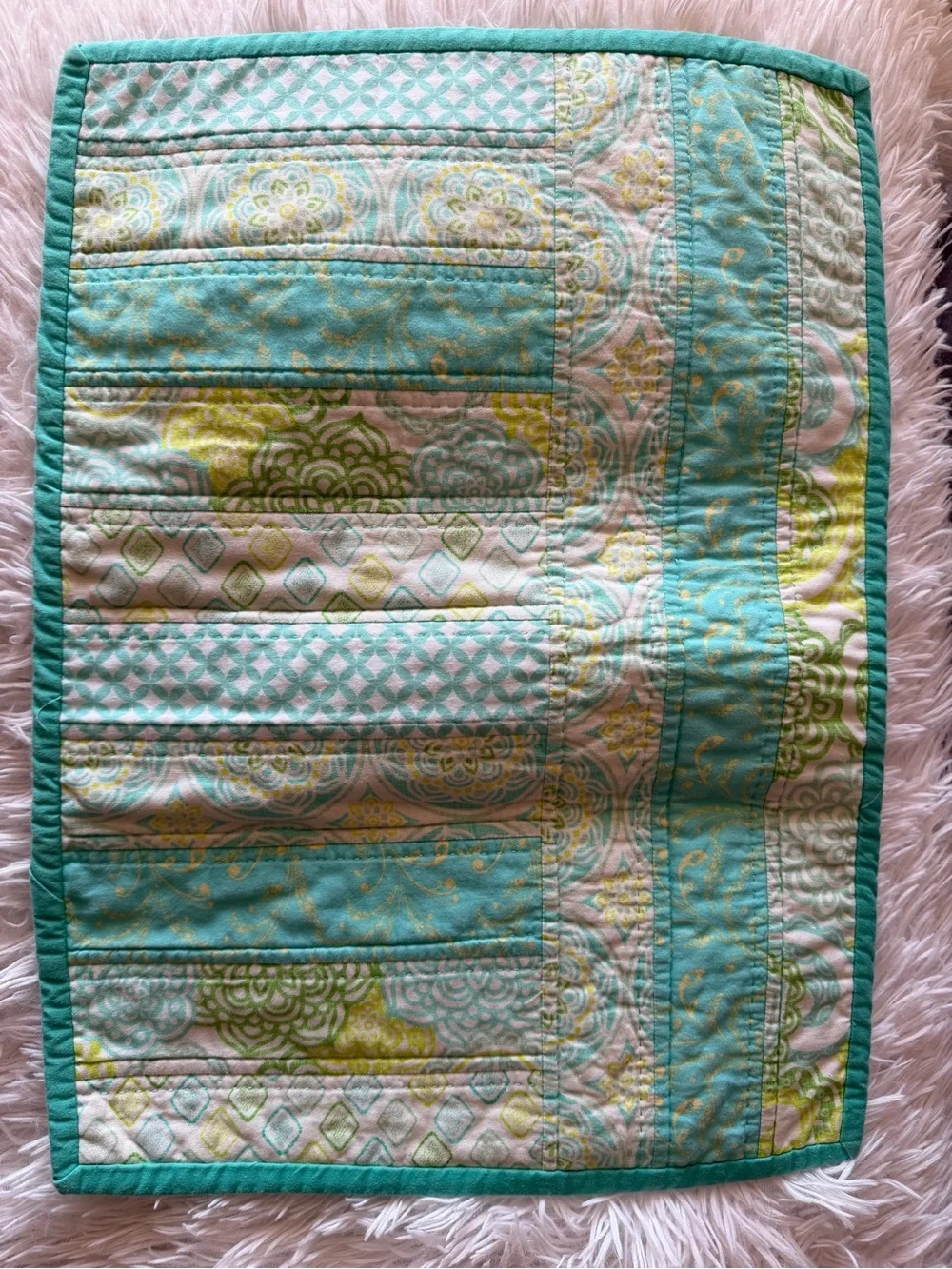 Aqua and Cream Reversible Quilted Bed Throw - Brand